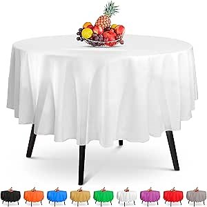 HSGUS 5 Pack Premium Round White Plastic Tablecloth - 84 x in. Disposable Table Cloth - Decorative Cover Smooth - Cloths For Parties, Weddings