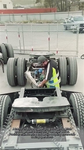 Connecting Semi Trailers with Dolly in Yard #worker #process #trucking #logistics #transport