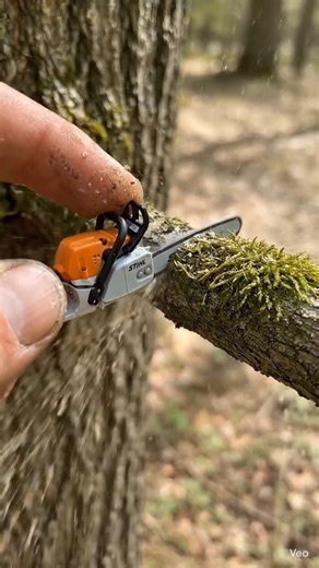 Mini Chainsaw Cutting Tree Branch 🌳 | Satisfying Tiny Wood Cutting #shorts