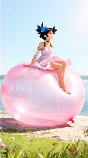 Beautiful anime Woman bouncing on a big soft balloon #balloon #bouncing #looner