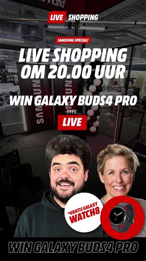 Samsung Live Shopping Galaxy S26 Series, exclusieve Live-Deals & te gekke prijzen De studio is klaar voor Samsung Live Shopping vanavond om 20:00 uur Ben jij klaar voor exclusieve Live-Deals op de nieuwe Galaxy S26 Series, winacties en spectaculaire prijzen? | MediaMarkt NL