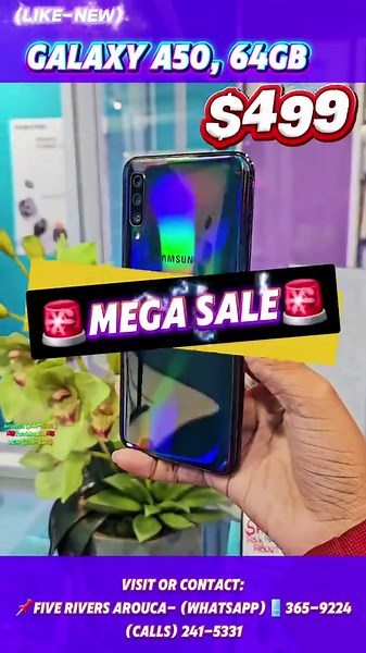 🚨GALAXY SMARTPHONE FOR ONLY $499‼️🗣 Galaxy A50, 64GB (LIKE-NEW) CALL📞 OR WHATSAPP📱 365-9224 Here is our contact information: 📌Five Rivers Arouca- (WhatsApp)📱365-9224 (Calls) 241-5331 💢FIRST COME—FIRST SERVED💢 🔥 BRAND NEW DEALS 📱FOXX A551 – 16GB 💲 $350 🎁 FREE Case FREE Charger 📱FOXX A55AM – 16GB 💲 $350 📱 Nokia C100 – 32GB 💲 $499 📱 Cloud Mobile C8 – 32GB / 3GB RAM 💲 $499 🎁 FREE Tempered Glass 📱 America Smartphone – 64GB / 4GB RAM 💲 $599 🎁 FREE Case 📱 Samsung Galaxy A07 – 64G
