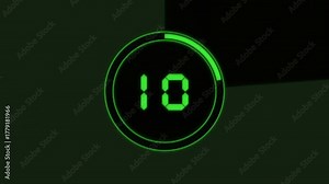 Animated 20 Second Countdown Circle Bar. Retro Computer Display Animation with Circle Progress Bar