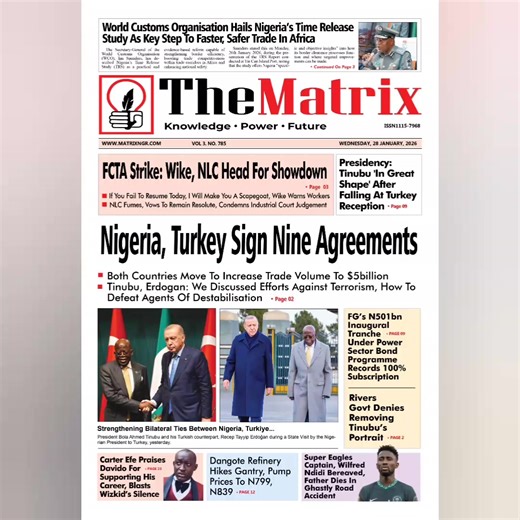 ENGLISH: Top 10 Stories From TheMatrix Newspapers, Wednesday Morning, January 28, 2026