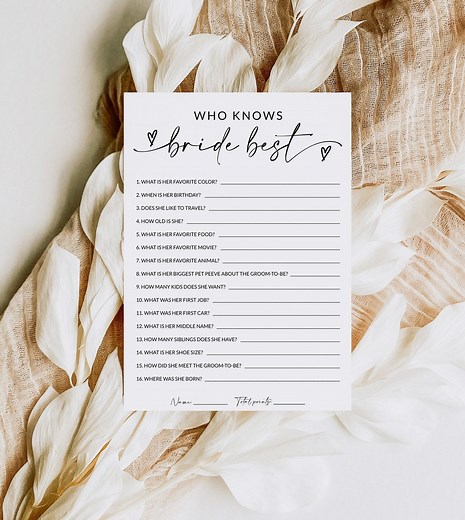 Who Knows the Bride Best | How Well Do You Know the Bride | Bridal Shower Game Printable | Bridal Shower Trivia | Editable Template | A1 - Etsy