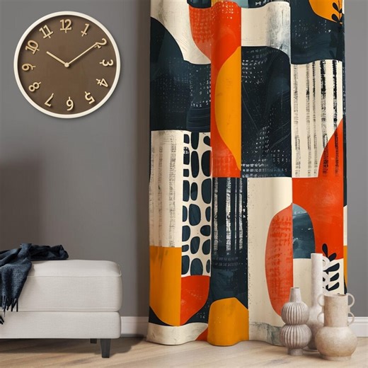 Mid Century Modern Curtains, Boho Geometric Pattern (custom Fit) - Etsy