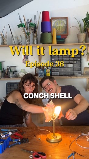 Will it Lamp? on Instagram: "Episode 36! Conch shell! What a journey with this one. The glow from the shell truly exceeded our expectations… also lamping @projectrunway WHEN??? 🤪 #willitlamp #shell #conch #lighting #lamp #diy #thriftflip"