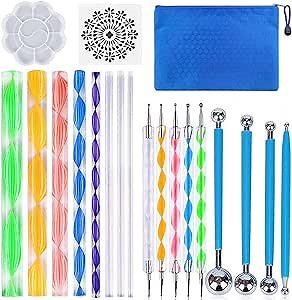 Amazon.com: 19PCS Mandala Dotting Tools Set with a Zipper Storage Bag for Painting Rocks, ABenkle Mandala Stencil Ball Stylus Paint Tray Set