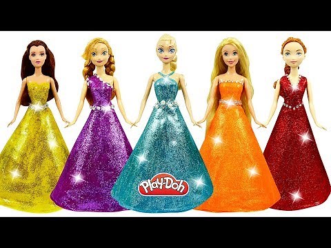 DIY How to Make Play Doh Super Glitter Dresses for Disney Princesses