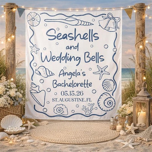 Custom Beach Bachelorette Banner, Seashells and Wedding Bells Party Backdrop, Coastal Bride Weekend Decor, Bridal Trip Welcome Banner - Etsy