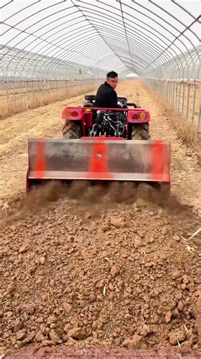Greenhouse Tilling Routine: Small Tractor Rotary Tiller Operation