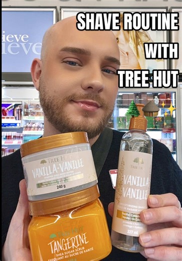✨ My smooth scalp shave routine 🪒👨‍🦲✨ (Works amazing for your body too!) Using my fav products from @Tree Hut 🌲🛖✨ Step 1 — Exfoliate 🧼 I start with the Shea Sugar Scrub to gently exfoliate. On my scalp I use a small amount, but on the body I go in a little more to smooth everything out. Step 2 — Shave 🪒 Next I apply the Shave Oil generously. This gives the razor so much slip — no tugging, no irritation, just a super smooth shave while nourishing the skin. Step 3 — Hydrate 🧴 After shaving