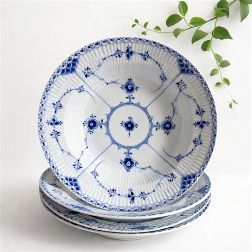 Royal Copenhagen Blue Fluted Half Lace #565 Set 4 Deep Plates Antique - Etsy