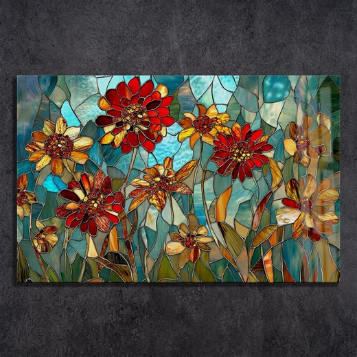Floral Mosaic Tempered Glass Wall Art: Colorful Boho Decor - Etsy