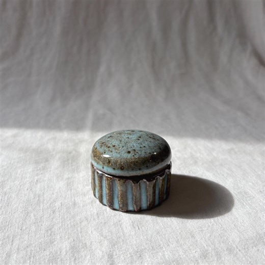 Handcrafted Ceramic Ring or Stash Box (Ribbed, Icy Blue)