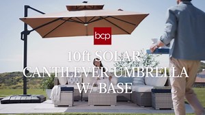 Best Choice Products 10x10ft Cantilever Patio Umbrella w/Base Included, Solar LED Lights 360 Rotation Large Offset Hanging Outdoor Shade for Deck Pool Backyard w/Stand – Tan