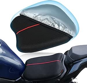 Motorcycle Gel Seat Cushion with Seat Pad Sunshade Cover, Large 3D-Honeycomb Structure Shock Absorption & Breathable Motorcycle Gel Seat Pad for Long Rides