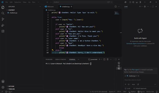 Basic Chatbot Built with Python in VS Code | Mukesh Pal posted on the topic | LinkedIn