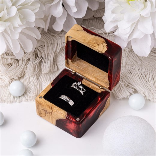 Personalized Wedding Ring Box, Wooden and Resin Double Ring Box, Anniversary Gift, Engraved Ring Box, Ring Bearer Box, Engagement Ring Box - Etsy