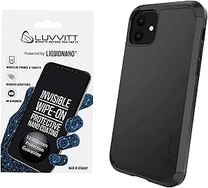 LUVVITT $250 Protection Coverage Ultra Armor Case and Liquid Glass Screen Protector Bundle for iPhone 11 XI with 6.1 inch Screen 2019 - Black