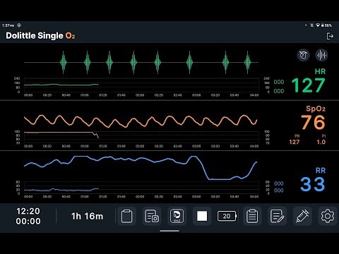 Dolittle Single O2, PPG, Cat Recovering from Anesthesia
