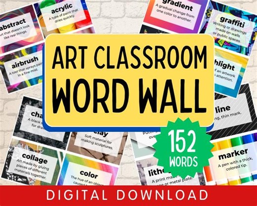 Art Classroom Word Wall | Printable Art Vocabulary Cards | Art Education Resource | Art Teacher Printable for Kids & Students - Etsy