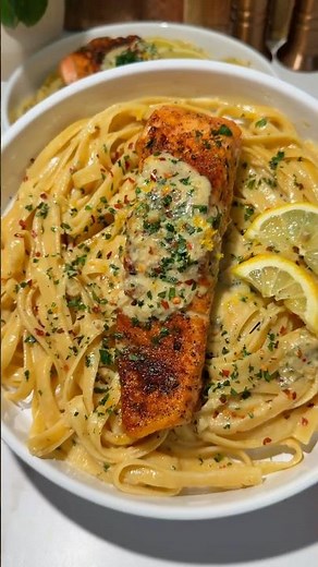 lemon garlic salmon pasta ✨🍋 #recipe #cooking #pasta