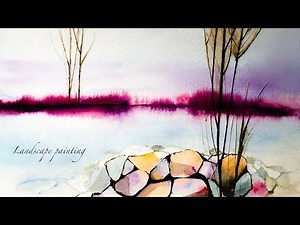 learning how to draw stones in a beautiful watercolor landscape