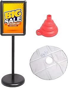 Standing Sign Holder [Adjustable] with Funnel + Water Bag for Base - Holds 8.5 x 11 inch Signs/Posters
