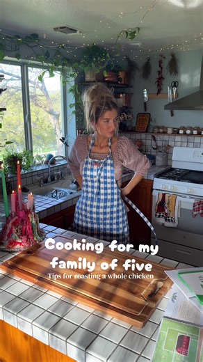 Tips for roasting a whole chicken: 1.) 15 minutes per lb at 400-425F, check half way and baste the bird with juices. If there aren’t any drippings in the pan, you can add a bit of broth to the pan. Also, if the top is browning too quick, tent it with foil! Alternatively, if the veggies are browning too quick, cover them with foil but leave the bird exposed. 2.) If you have a larger chicken (5 lbs) cut your veggies larger so they don’t cook too quickly! Root veggies are always great for long cook