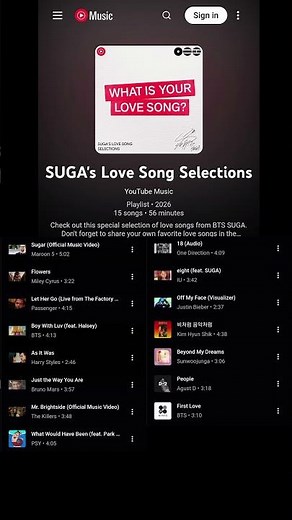 Bts members love song Playlist on YouTube Music ❤️ 🎶 #bts #youtubemusic