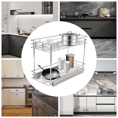 Pull Out Cabinet Organizer, 2-Tier Pull Out Shelves, Kitchen Cabinet Organizer | eBay