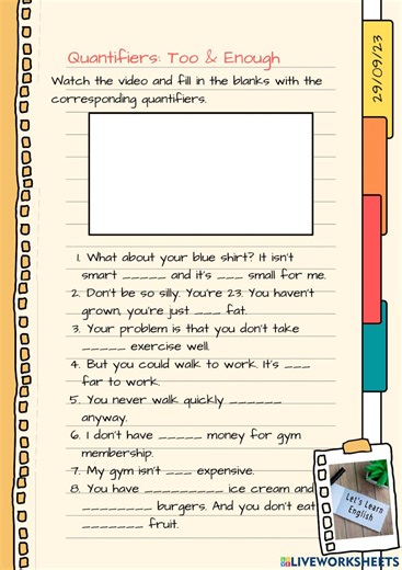 Quantifiers: Too and Enough online exercise for