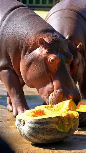 Two Hungry Hippos Enjoy Pumpkins 🎃🦛Crunchy Zoo Snack Time #zoolife #zoo #wildlife #naturelovers