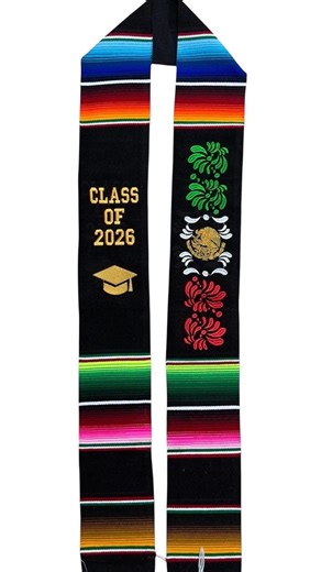 Mexican Graduation Stole With Serape Embroidered With Flowers.graduation Stole. Mexican Graduation Stole.class of 2026 Personalized Stole - Etsy
