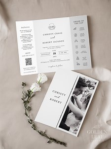 FORMAL | Gatefold Wedding Invitation Template, With QR Code, Black Tie Wedding Timeline, Folded Invitation, Crest, Printable, Download - Etsy