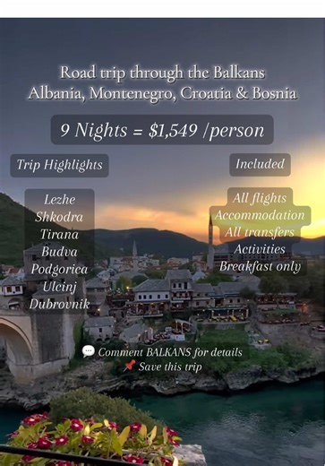 ✨ Europe done differently 🌍 9-night Balkan road trip through Albania, Montenegro, Croatia & Bosnia #travellife #EuropeTravel #croatiatravel #travelbucketlist #traveldeals
