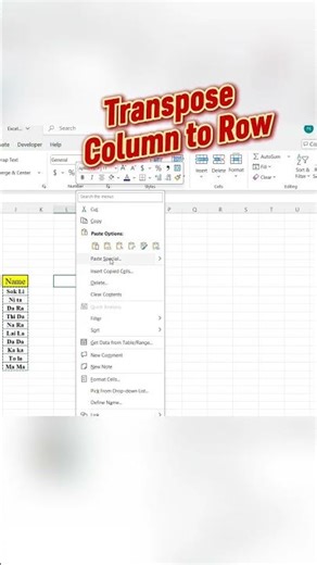 Transpose Column to Row in Excel #excel #microsoftoffice #exceltips #officesoftware #officetemplates