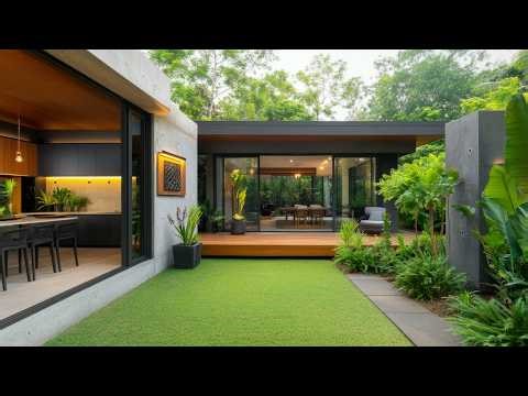 Single Storey Traditional Modern Concrete House Design for Cohesive Kitchen Courtyard Layout