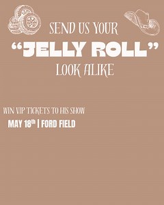 58K views · 37 reactions | Think you’ve spotted Jelly Roll’s twin? 鸞 We’re on the hunt for the ultimate “Jelly Troll” — and it could be YOU! Comment your best Jelly Roll look-alike photo below  or send us a DM for a shot at winning VIP tickets to see him at Ford Field this Sunday!  | Mojo In The Morning | Facebook