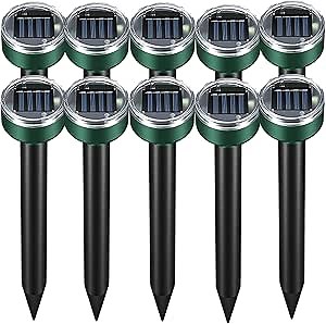 Mole Repellent 10 Pack Snake Repellent for Yard Solar Powered Ultrasonic Sonic Mole Deterrent Pest Control Rodent Repeller Chaser Gopher Vole Trap Outdoor Gopher Ultrasonic for Lawn Garden Repeller