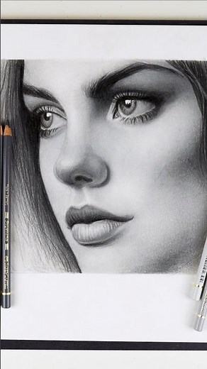 Realistic black and white portrait drawing - Polychromos grayscale technique