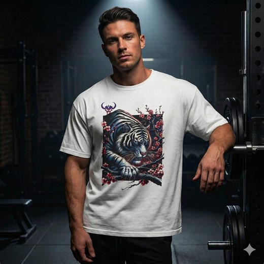 Japanese Tiger Shirt | Cherry Blossom Sakura Graphic | Irezumi Tattoo Art Tee | Blue Tiger Streetwear | Mens Oversized Gym Top - Etsy