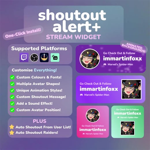Animated Twitch Shoutout Widget With Chat Message: Auto Raider & VIP Alerts - Etsy UK