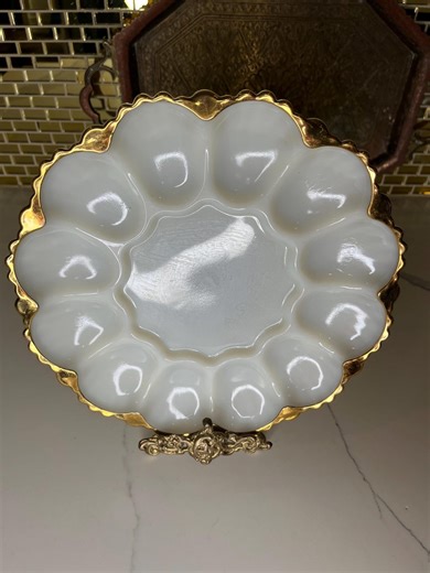 Vintage Fire King Deviled Egg Plate, Golden Anniversary Swirl, 22K Gold Trim - Etsy