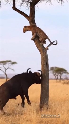 "Buffalo vs Leopard: The Ultimate Tree Standoff! 🔥 (AI Generated)"