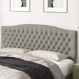 Befurtori King Headboard Only, Upholstered Headboard King for Adjustable Bed Linen Tufted Calking Size Wall Mounted Head Board Easy Assembly Comfort and Style, Gray Linen