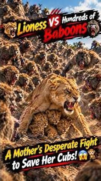 🦁 Lioness vs Hundreds of Baboons — A Mother’s Desperate Fight to Save Her Cubs! 😱🐒