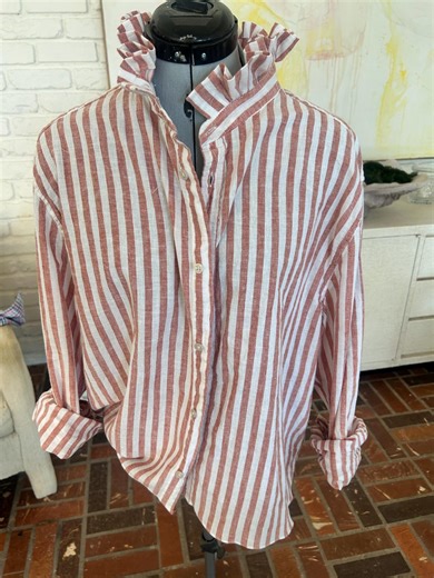 100% Linen Ruffled Collar Button-down Shirt - Etsy