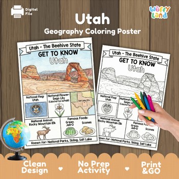 Utah State Study Geography Coloring Page Worksheet Activity State Symbols & Fact